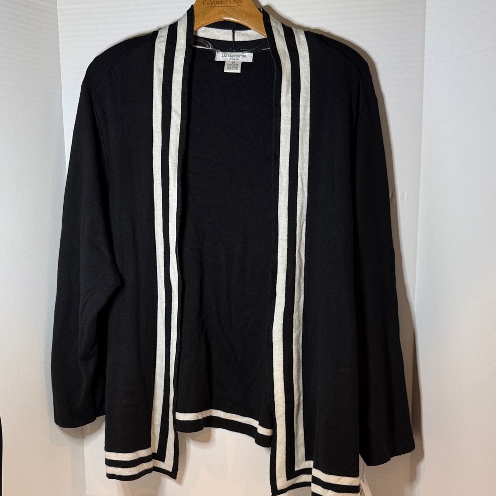 Liz Claiborne Black and Cream Open Cardigan